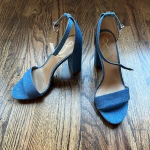 Sam Edelman ankle strap open toe block heel sandals women Size 6M Washed Indigo